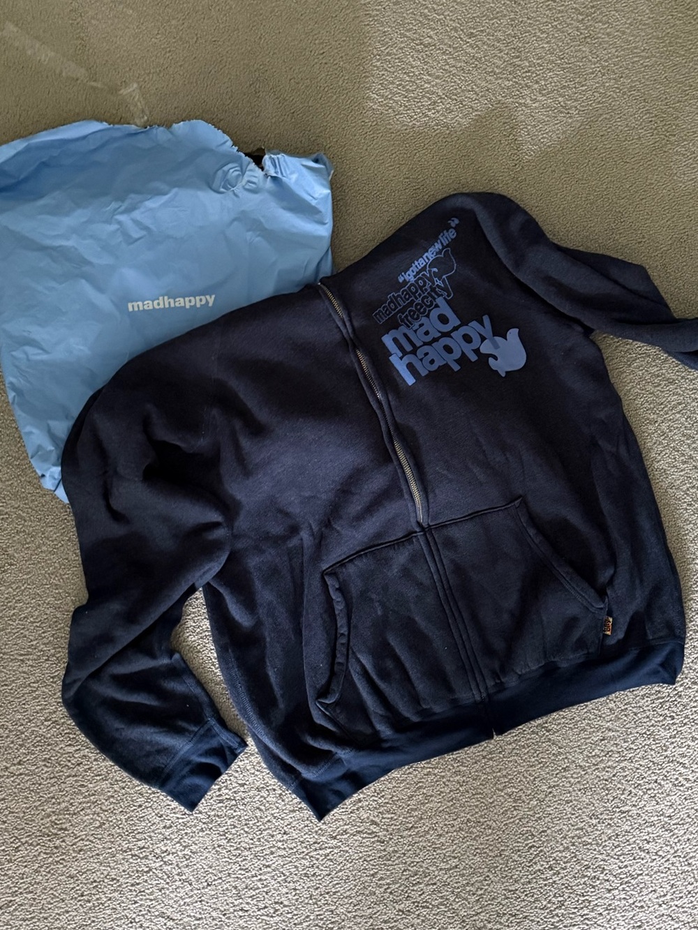 Madhappy x Freecity Navy Zip-Up Hoodie. NWT!!